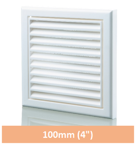 Heating & Cooling White Fixed Louvered Wall Vent Grille 100mm 4 Spigot